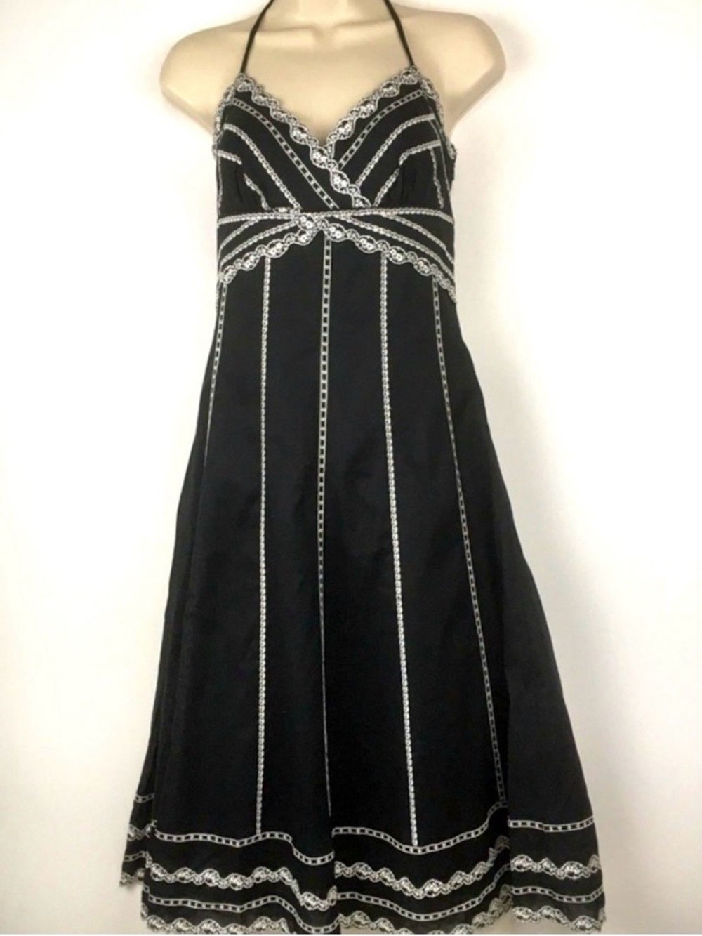 White House Black Market Black Strapless Midi Dress with White Trim